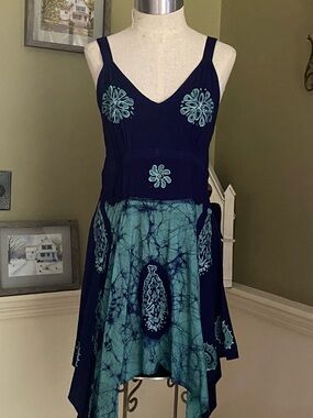 Boho High-Low Dress in Navy and Teal